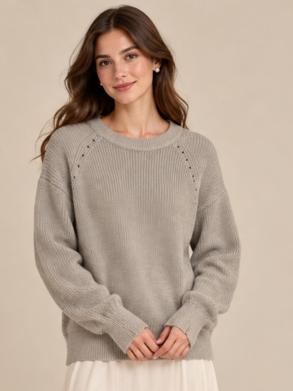 rag & bone Crewneck Light Academia Minimalist Cozy Sweater in Light Gray